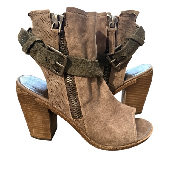 Dolce Vita Shoes - Dolce Vita Peep Toe Booties Suede Taupe Ankle Boots Buckle Strap Size 9.5 Boho